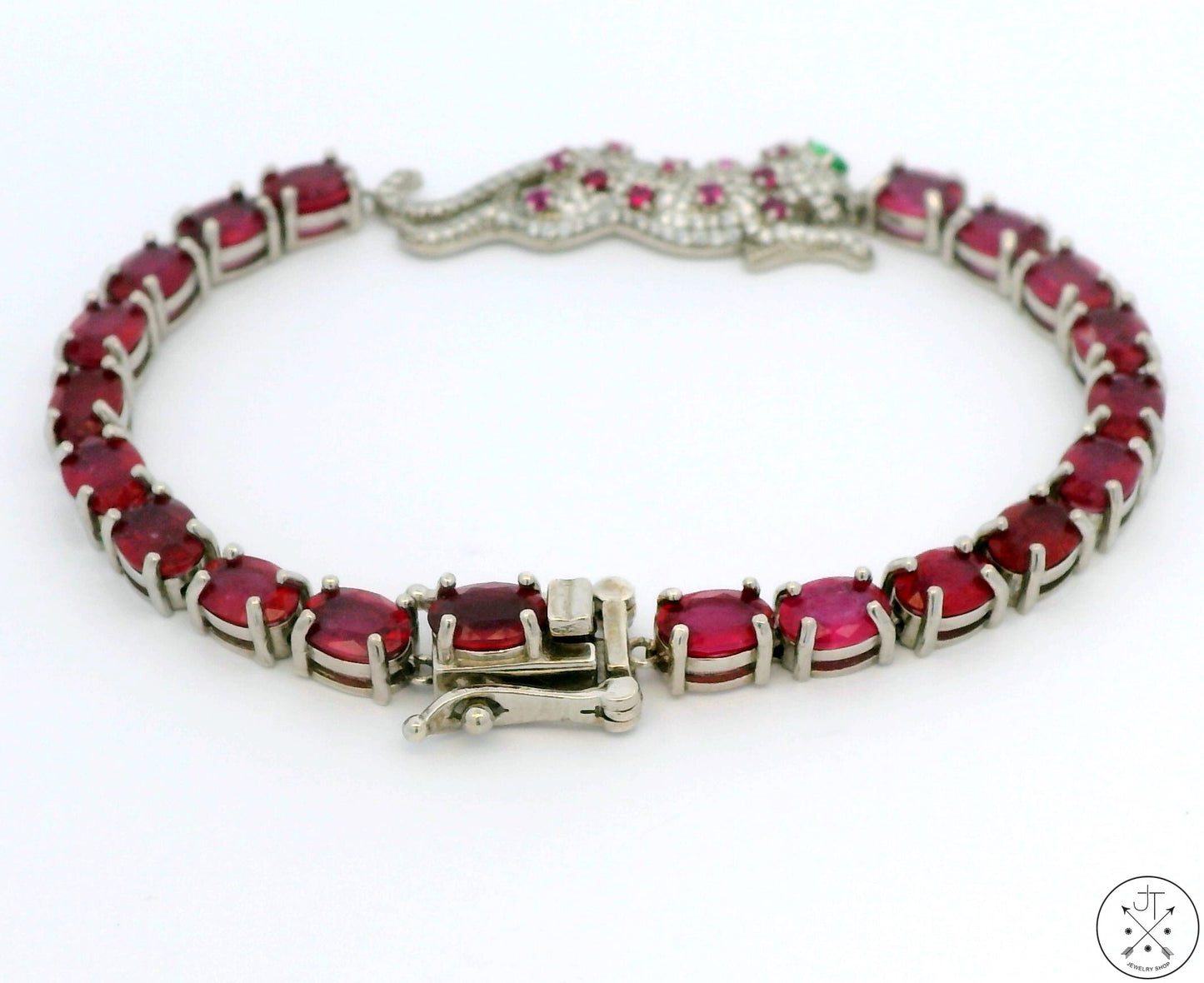 New Sterling Silver Tennis Bracelet 7.75 Inch with Natural Ruby Panther