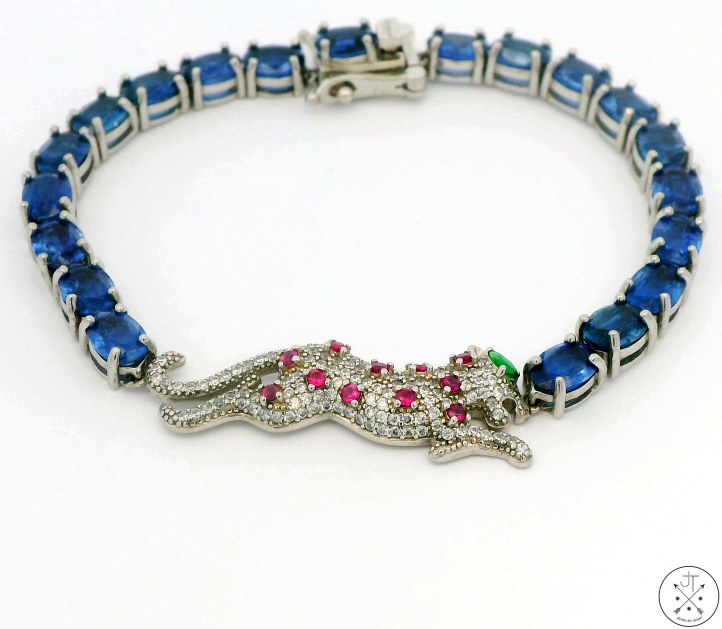 New Sterling Silver Tennis Bracelet 7.75 Inch with Natural Kyanite Panther