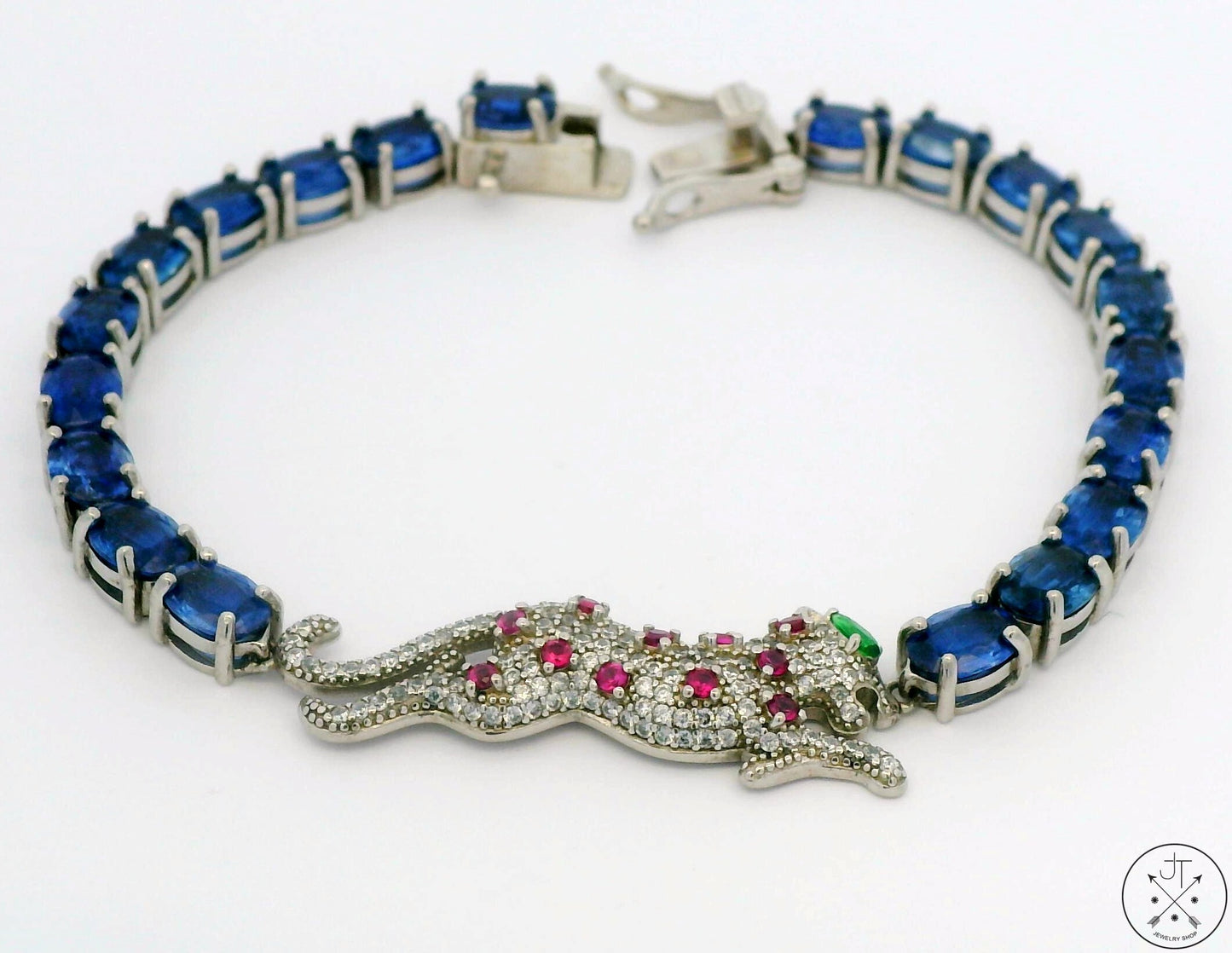 New Sterling Silver Tennis Bracelet 7.75 Inch with Natural Kyanite Panther