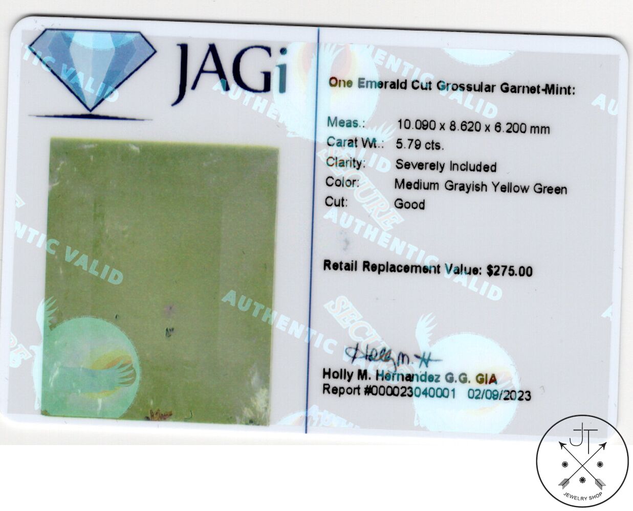 5.79 Carat Natural Mint Green Grossular Garnet 10x9 mm Emerald Faceted Gemstone Certified