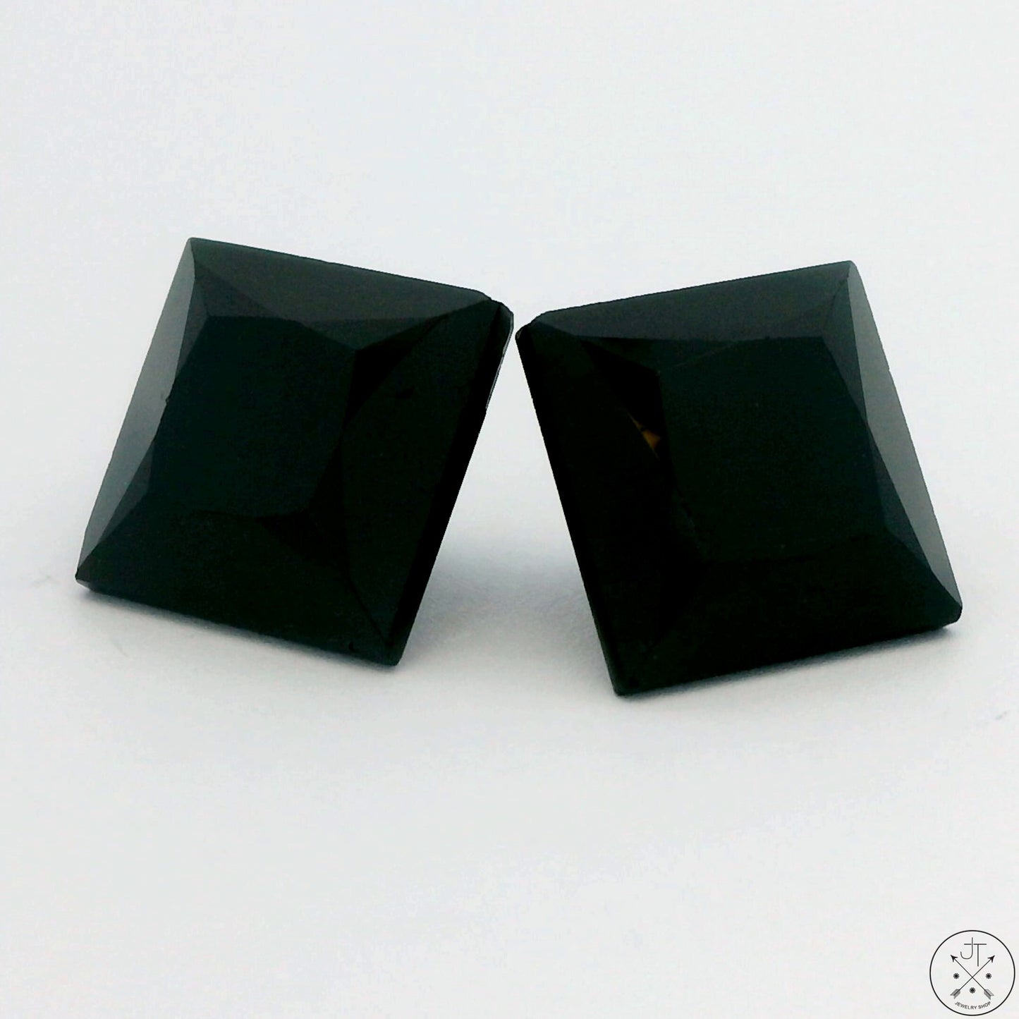 8.15 ctw Matched Pair Natural Black Spinel 8x8 mm Square Faceted Gemstones