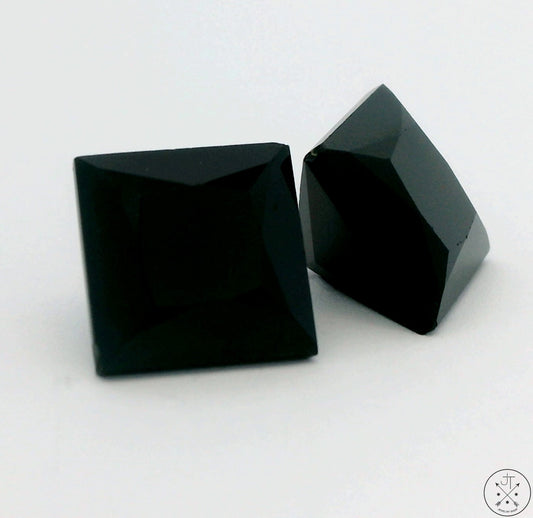 8.15 ctw Matched Pair Natural Black Spinel 8x8 mm Square Faceted Gemstones
