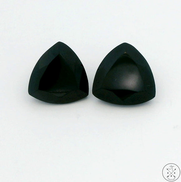 4.3 ctw Matched Pair Natural Black Spinel 8 mm Trillion Faceted Gemstones