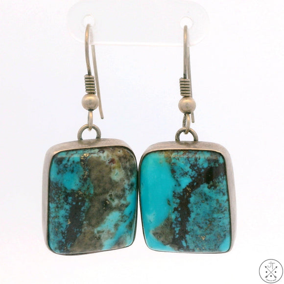 Vintage Native American Sterling Silver Dangle Earrings Ithaca Peak Turquoise Signed