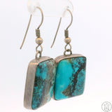 Vintage Native American Sterling Silver Dangle Earrings Ithaca Peak Turquoise Signed