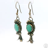 Sterling Silver Squash Blossom Dangle Earrings Turquoise