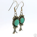 Sterling Silver Squash Blossom Dangle Earrings Turquoise