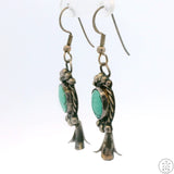 Sterling Silver Squash Blossom Dangle Earrings Turquoise