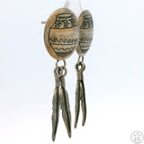 Vintage Navajo Sterling Silver Dangle Earrings Stud Post Concho Feathers Vase Signed