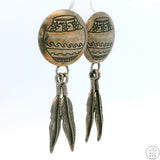 Vintage Navajo Sterling Silver Dangle Earrings Stud Post Concho Feathers Vase Signed