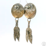 Vintage Navajo Sterling Silver Dangle Earrings Stud Post Concho Feathers Vase Signed