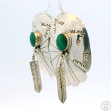 Sterling Silver Drop Earrings Stud Post Concho Feathers Malachite Unsigned