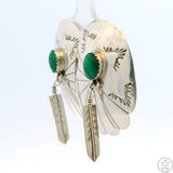 Sterling Silver Drop Earrings Stud Post Concho Feathers Malachite Unsigned