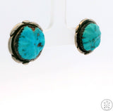 3/4 Inch Vintage Sterling Silver Stud Earrings with Bisbee Turquoise