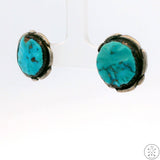 3/4 Inch Vintage Sterling Silver Stud Earrings with Bisbee Turquoise