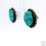 3/4 Inch Vintage Sterling Silver Stud Earrings with Bisbee Turquoise