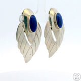 Sterling Silver Clip Earrings Concho Lapis Lazuli Signed