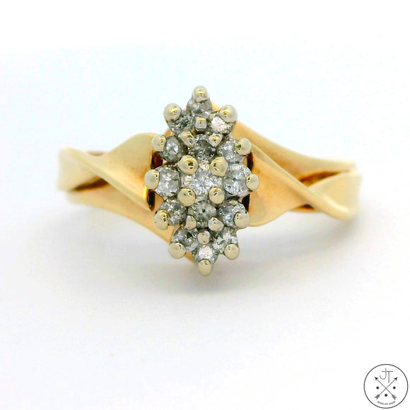 Vintage 10k Yellow Gold Cluster Ring with 1/5 ctw Diamonds Size 6.5