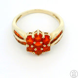 New 10k Yellow Gold Ring with 1.6 ctw Fire Opals Size 8 Flower Band