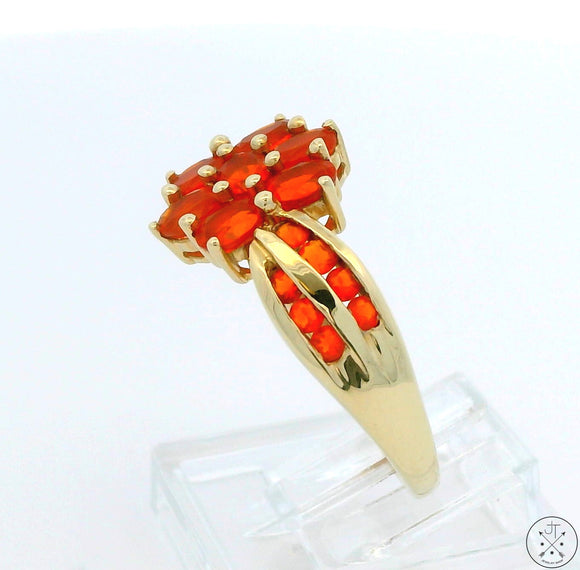 New 10k Yellow Gold Ring with 1.6 ctw Fire Opals Size 8 Flower Band