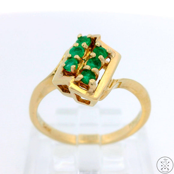 Vintage 14k Yellow Gold Ring with Emeralds Size 5.5 Mid-Century Style