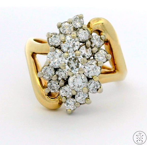 Vintage 14k Yellow Gold Cluster Ring with 1 ctw Diamonds ISI1 Size 6.5