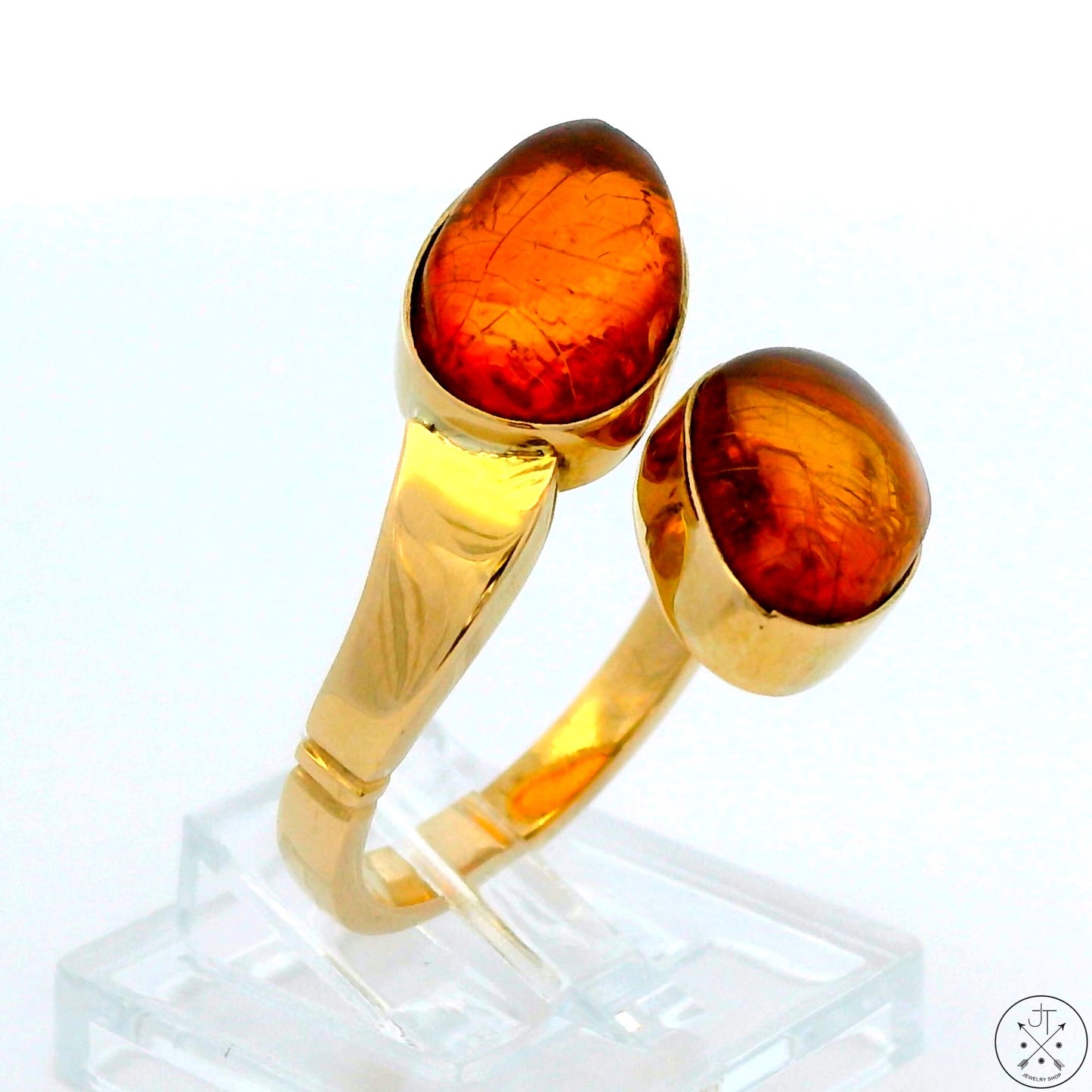 Vintage 14k Yellow Gold Bypass Ring with Amber Size 8 Adjustable