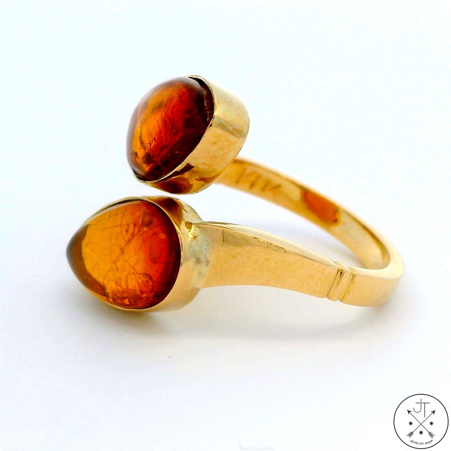Vintage 14k Yellow Gold Bypass Ring with Amber Size 8 Adjustable
