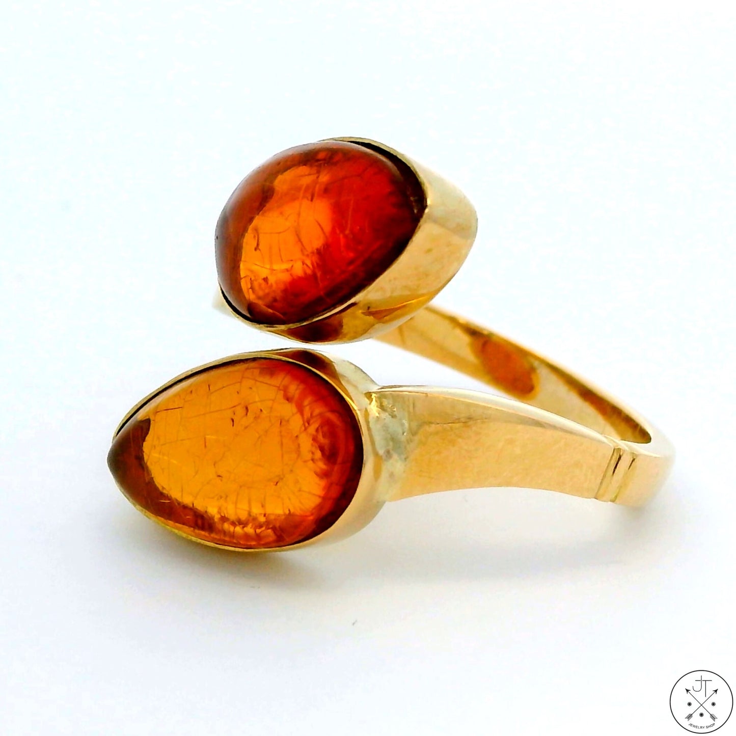 Vintage 14k Yellow Gold Bypass Ring with Amber Size 8 Adjustable