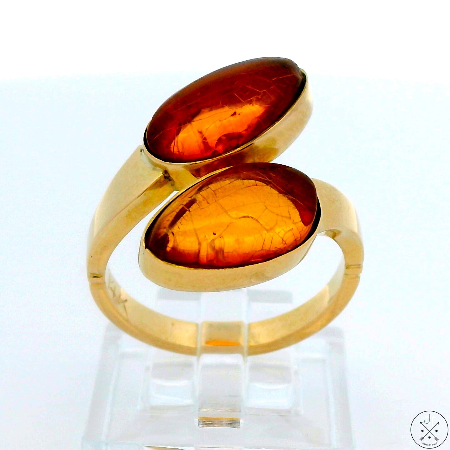 Vintage 14k Yellow Gold Bypass Ring with Amber Size 8 Adjustable