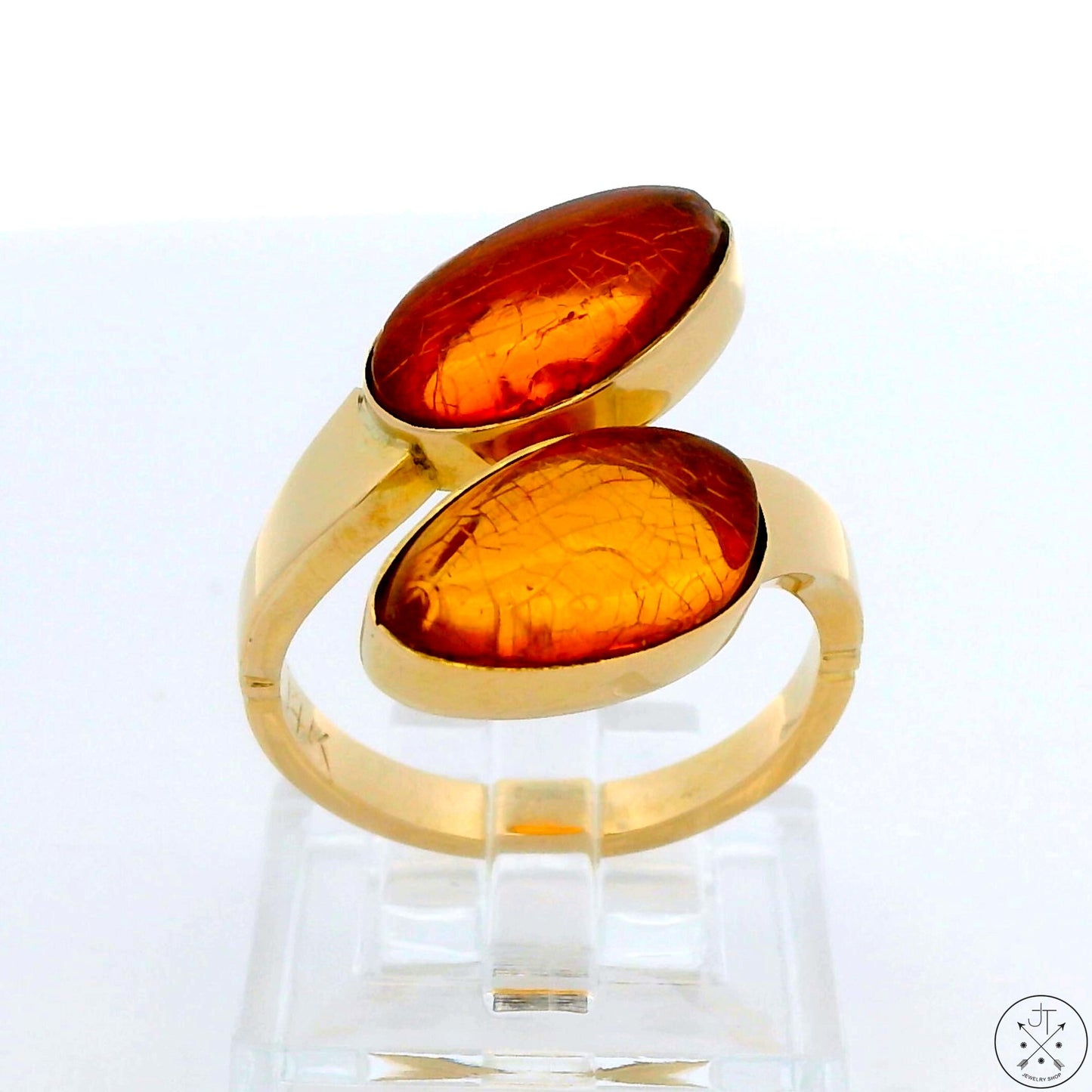 Vintage 14k Yellow Gold Bypass Ring with Amber Size 8 Adjustable