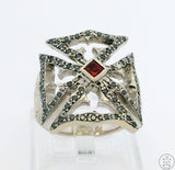 18k White Gold Statement Ring with Black Diamonds and Ruby Size 5.75