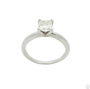 950 Platinum Solitaire Ring .89 Carat MSI1 Natural Diamond Size 6.75 Princess