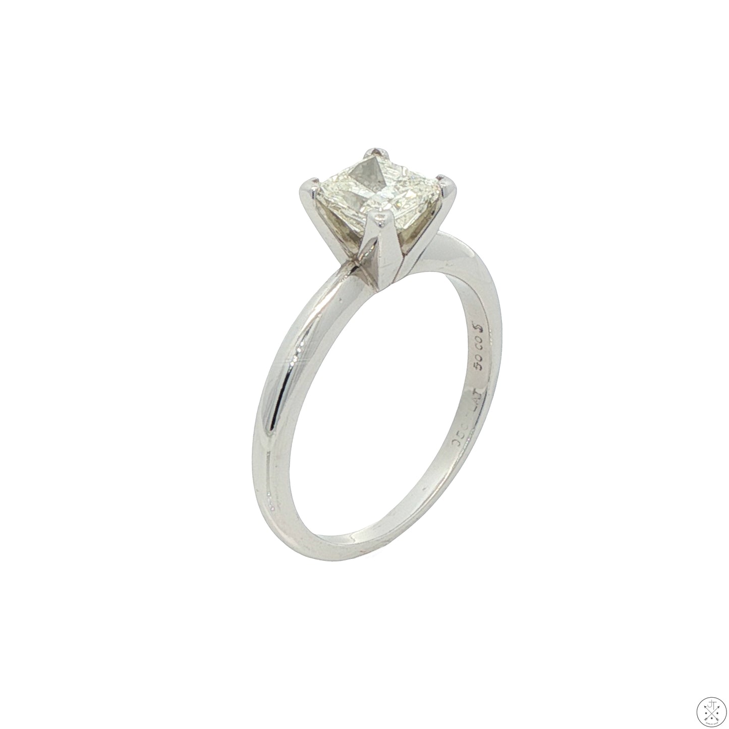 950 Platinum Solitaire Ring .89 Carat LSI1 Natural Diamond Size 6.75 Princess