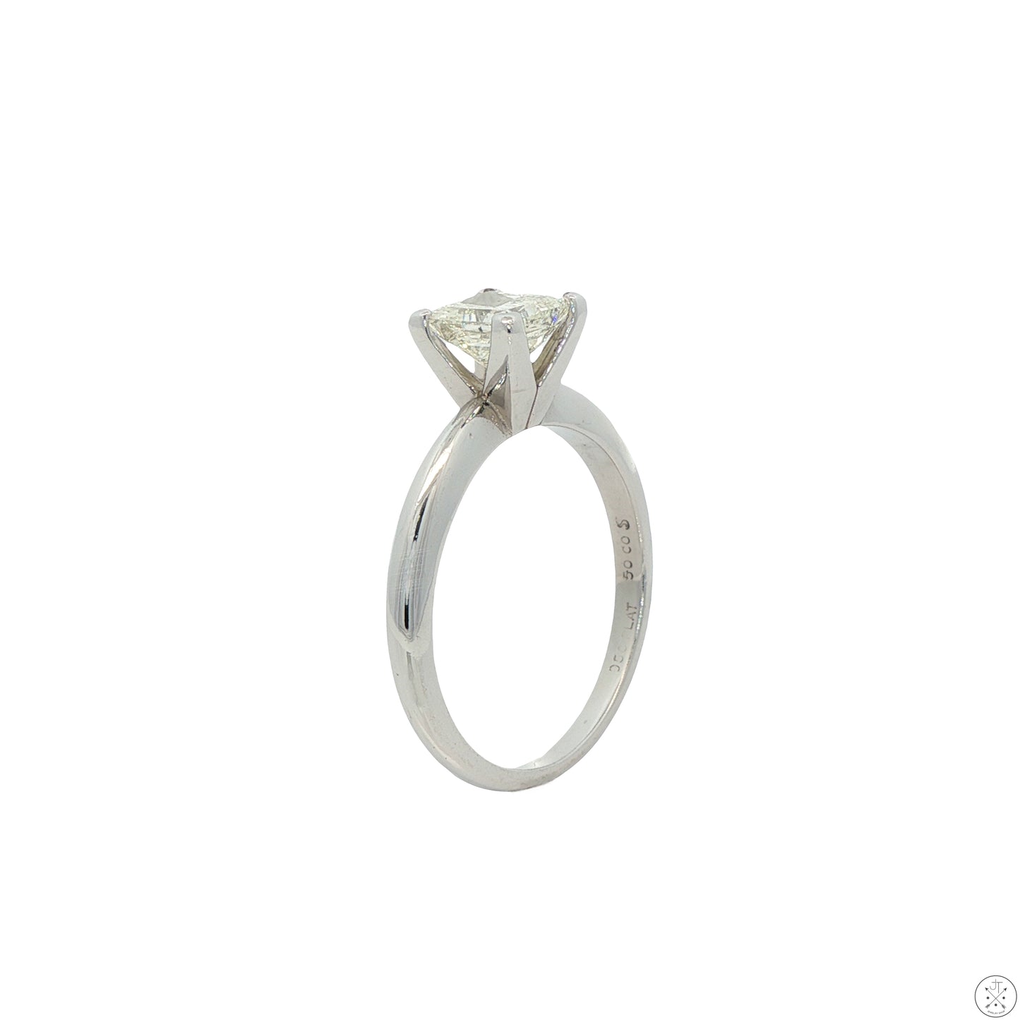 950 Platinum Solitaire Ring .89 Carat LSI1 Natural Diamond Size 6.75 Princess