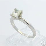 950 Platinum Solitaire Ring with .87 Carat Natural Diamond Size 6.75 Princess