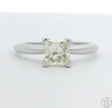 950 Platinum Solitaire Ring with .87 Carat Natural Diamond Size 6.75 Princess