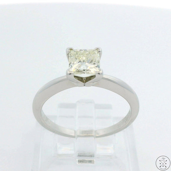 950 Platinum Solitaire Ring with .87 Carat Natural Diamond Size 6.75 Princess