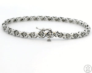 10k White Gold Tennis XO Bracelet with 1/4 ctw Diamonds 6.5 Inch