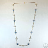 Vintage 18k Yellow Gold 30 Inch Pearl Station Necklace Box Chain