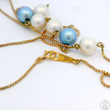 Vintage 18k Yellow Gold 30 Inch Pearl Station Necklace Box Chain