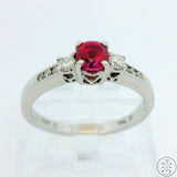 14k White Gold Past Present Future Ring with Pink Sapphire and Diamonds Size 5