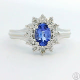 10k White Gold Ring with Tanzanite and Diamond Size 7