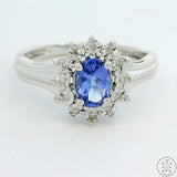 10k White Gold Ring with Tanzanite and Diamond Size 7