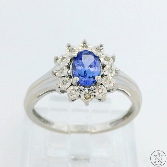 10k White Gold Ring with Tanzanite and Diamond Size 7