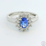 10k White Gold Ring with Tanzanite and Diamond Size 7