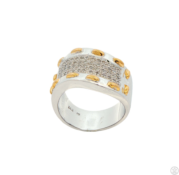 14k White Gold Wide Wave Band with 1/4 ctw Diamonds Size 9 Designer