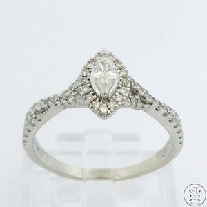 10k White Gold Marquise Halo Engagement Ring .38 ctw Diamonds Size 7 Nearly New