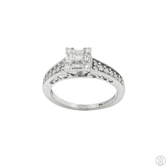 10k White Gold Engagement Ring with 1/2 ctw Diamonds Size 6.75 Keepsake Nearly New