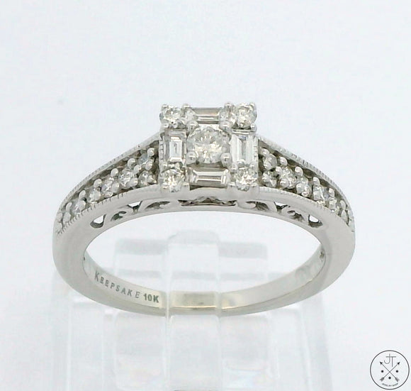 10k White Gold Engagement Ring with 1/2 ctw Diamonds Size 6.75 Keepsake Nearly New